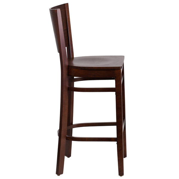 Walnut Wood Seat/Walnut Wood Frame |#| Solid Back Walnut Wood Restaurant Barstool - Hospitality Seating