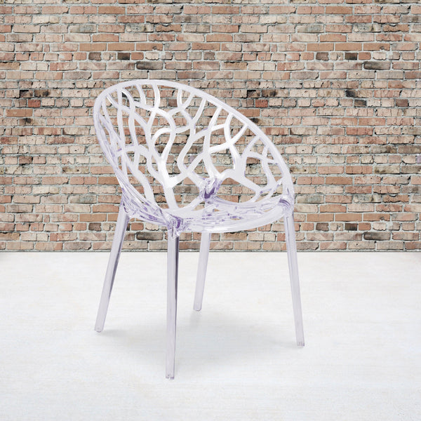 Transparent Oval Shaped Stacking Side Chair with Artistic Pattern Design