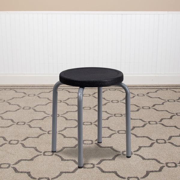 Black |#| Stackable Backless Stool with Black Seat and Silver Powder Coated Frame