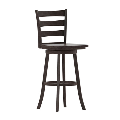 Therus Commercial Grade Classic Wooden Ladderback Swivel Stool with Solid Wood Seat and Footrest