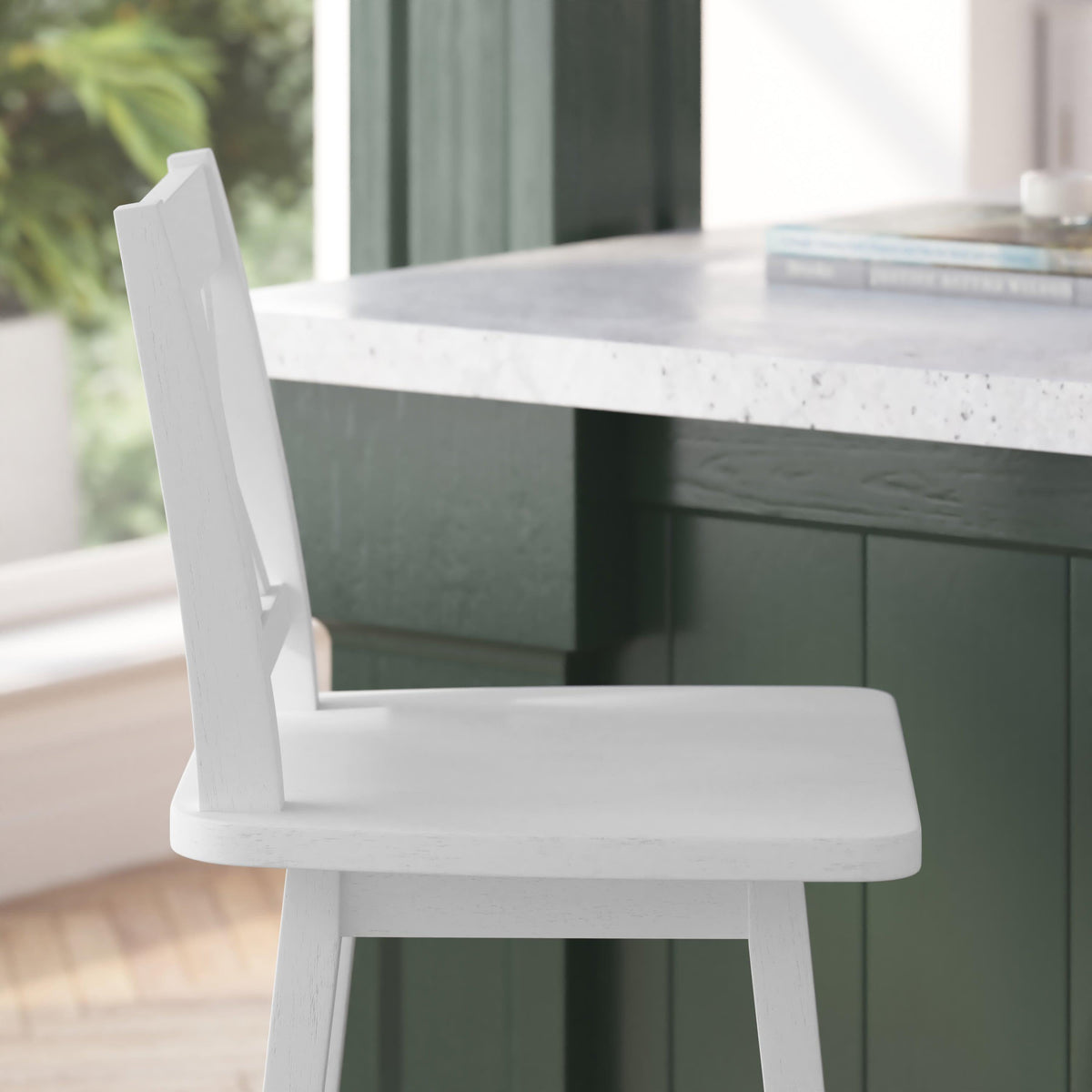 White Wash |#| Commercial Antique White Wash Wood Ladderback Swivel Counter Stool with Footrest