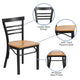 Walnut Wood Seat/Black Metal Frame |#| Black Three-Slat Ladder Back Metal Restaurant Chair - Walnut Wood Seat