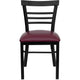 Burgundy Vinyl Seat/Black Metal Frame |#| Black Three-Slat Ladder Back Metal Restaurant Chair - Burgundy Vinyl Seat