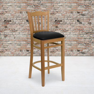 Vertical Slat Back Wooden Restaurant Barstool