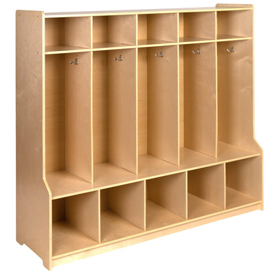 Wooden School Coat Locker with Bench, Cubbies, and Storage Organizer Hook-Safe, Kid Friendly Design (Natural)