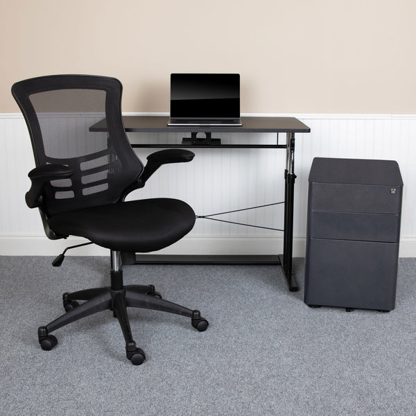 3PC Office Set-Adjustable Desk, Ergonomic Mesh Office Chair, Filing Cabinet