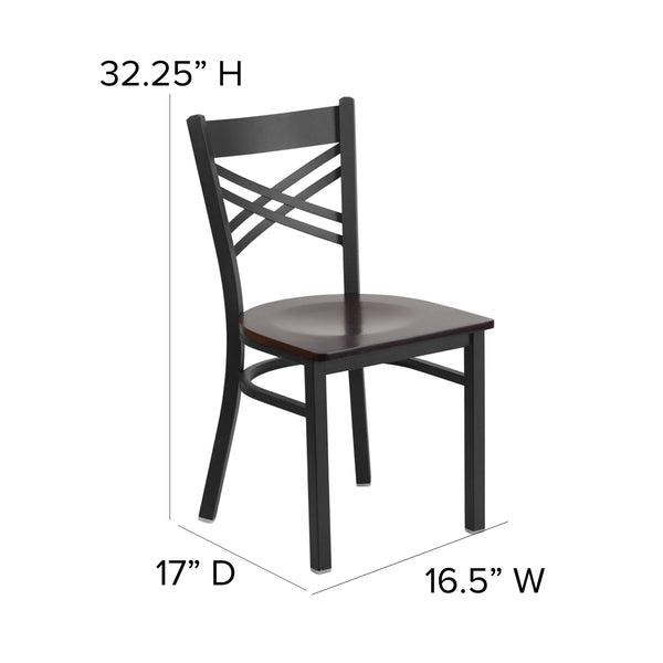 Walnut Wood Seat/Black Metal Frame |#| Black inchXinch Back Metal Restaurant Chair - Walnut Wood Seat