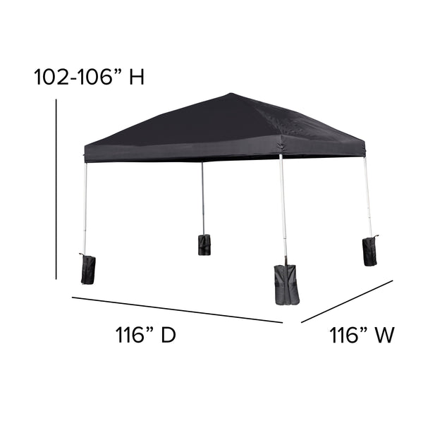 Black |#| 10'x10' Black Pop Up Straight Leg Canopy Tent With Sandbags and Wheeled Case