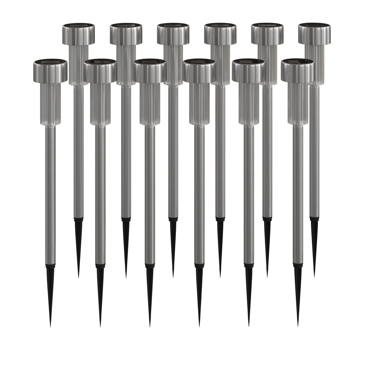 Stainless Steel |#| All-Weather Solar Powered Stainless Steel LED Landscaping Lights - Set of 12