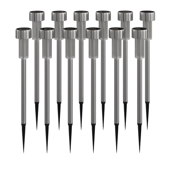 Stainless Steel |#| All-Weather Solar Powered Stainless Steel LED Landscaping Lights - Set of 12