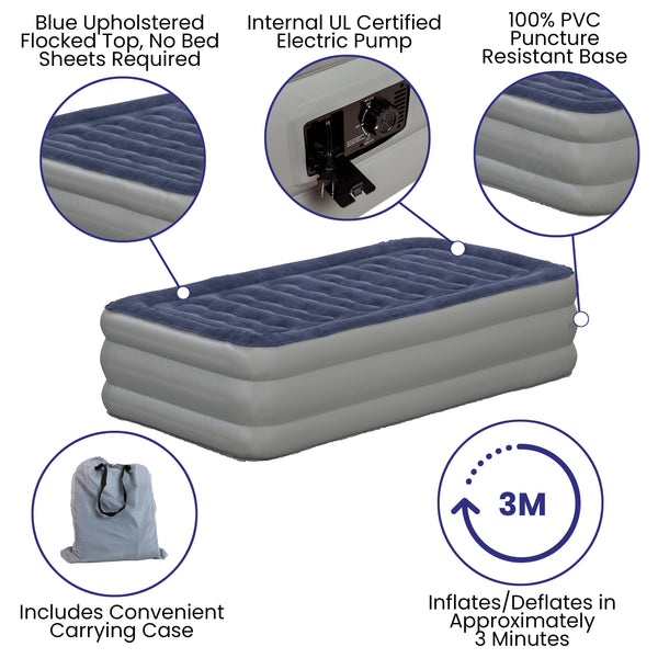 Twin |#| 18inch Twin Air Mattress - ETL Certified Internal Electric Pump and Carrying Case