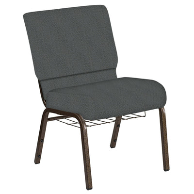 21''W Church Chair in Old World Fabric with Book Rack - Gold Vein Frame - View 1