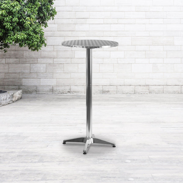 Aluminum |#| 23.25inch Round Aluminum Indoor-Outdoor Bar Height Table with Flip-Up Table