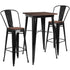 23.5" Square Metal Bar Table Set with Wood Top and 2 Stools