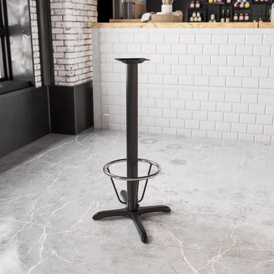 23.5'' x 29.5'' Restaurant Table X-Base with 3'' Dia. Bar Height Column and Foot Ring