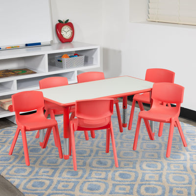 23.625"W x 47.25"L Rectangular Plastic Height Adjustable Activity Table Set with 6 Chairs - View 2