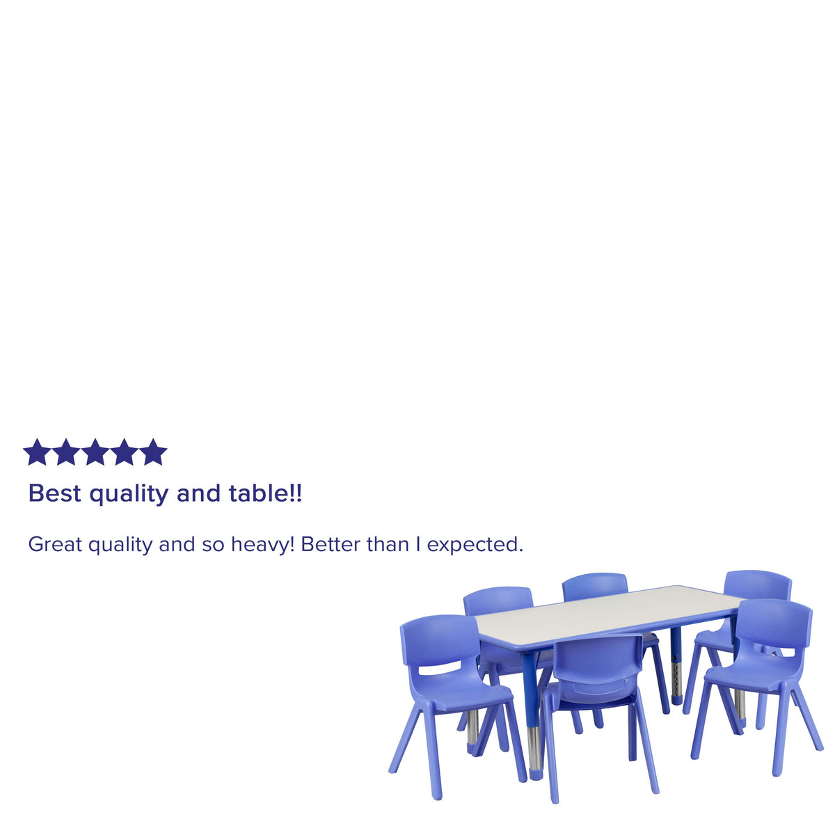 Blue |#| 23.625inchW x 47.25inchL Rectangular Blue Plastic Activity Table Set with 6 Chairs