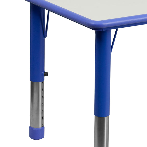 Blue |#| 23.625inchW x 47.25inchL Rectangular Blue Plastic Activity Table Set with 6 Chairs