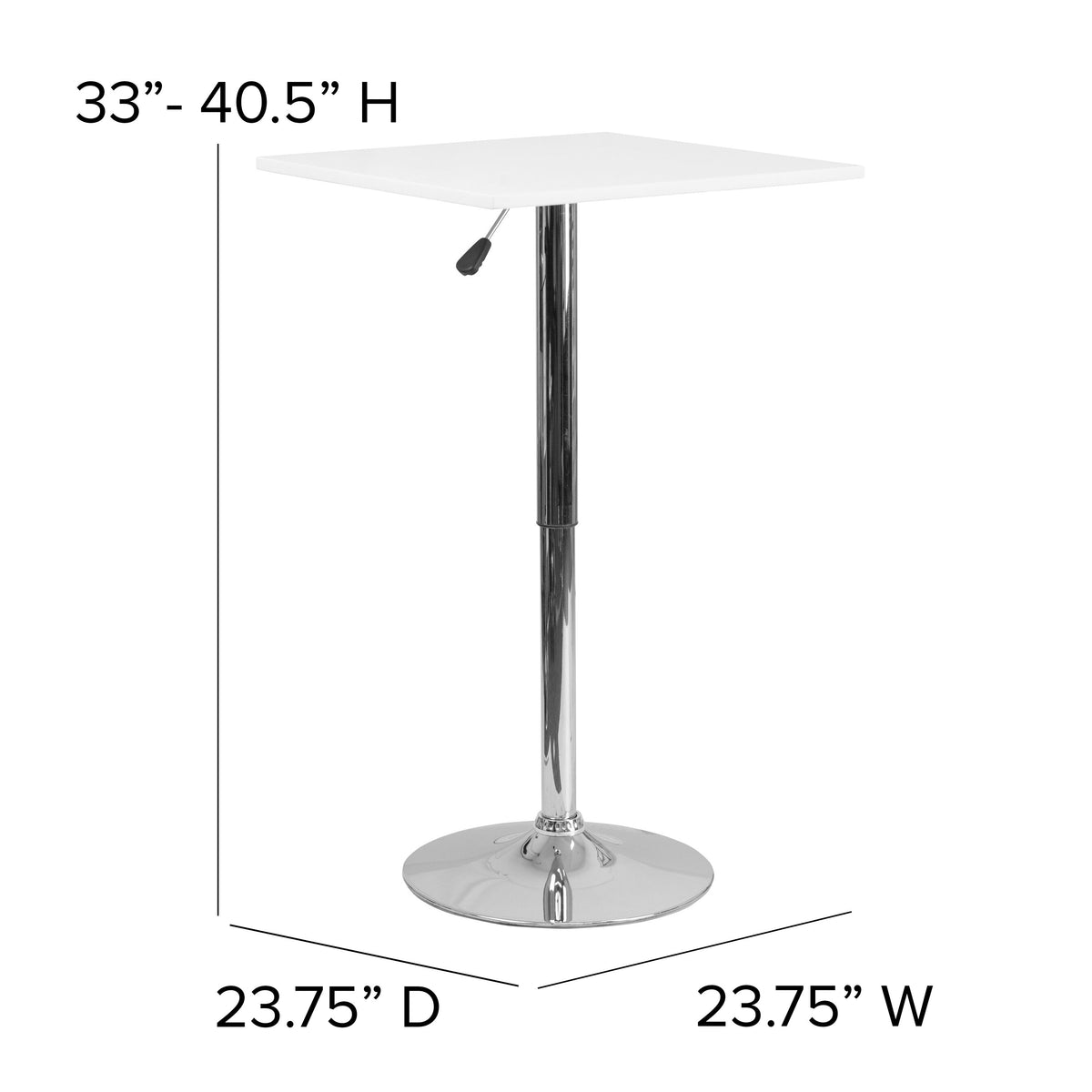 23.75inch Square Adjustable White Wood Swivel Table (Adjustable Range 33inch - 40.5inch)