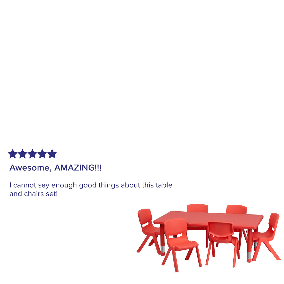 Red |#| 24inchW x 48inchL REC Red Plastic Height Adjustable Activity Table Set - 6 Chairs