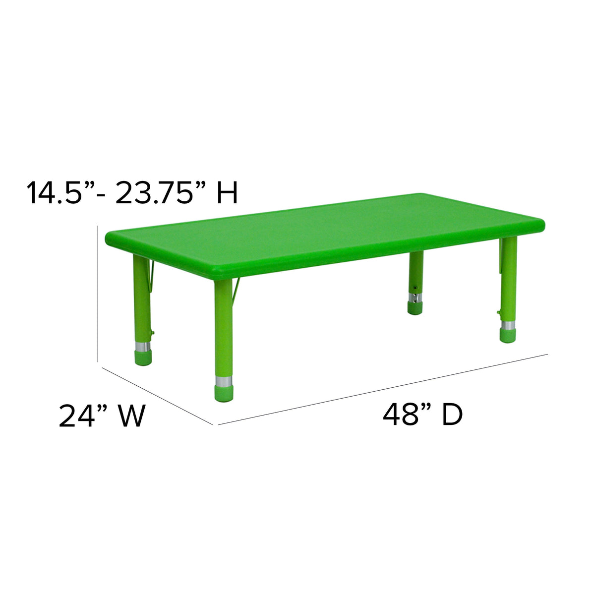 Green |#| 24inchW x 48inchL REC Green Plastic Height Adjustable Activity Table Set - 6 Chairs