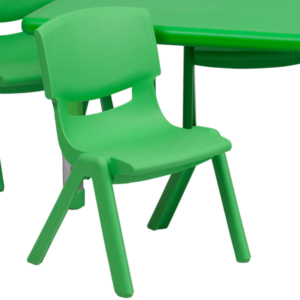 Green |#| 24inchW x 48inchL REC Green Plastic Height Adjustable Activity Table Set - 6 Chairs