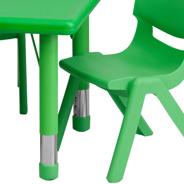 Green |#| 24inchW x 48inchL REC Green Plastic Height Adjustable Activity Table Set - 6 Chairs