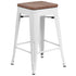 24" High Backless Metal Counter Height Stool with Square Wood Seat