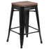 24" High Backless Metal Counter Height Stool with Square Wood Seat