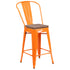 24" High Metal Counter Height Stool with Back and Wood Seat