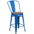 24" High Metal Counter Height Stool with Back and Wood Seat