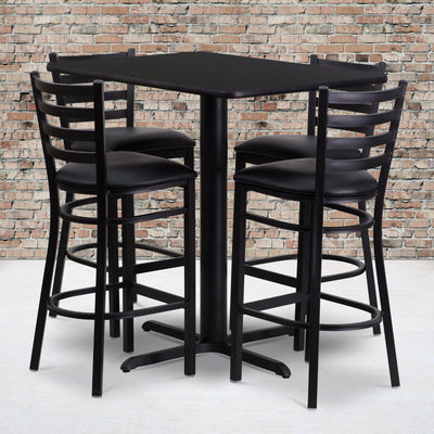 24''W x 42''L Rectangular Laminate Table Set with 4 Ladder Back Metal Barstools