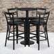 Black Top/Black Vinyl Seat |#| 24inch Round Black Laminate Table with Round Base & 4 Ladder Back Metal Barstools