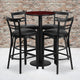 Mahogany Top/Black Vinyl Seat |#| 24inch Round Mahogany Laminate Table w/ Round Base & 4 Ladder Back Metal Barstools