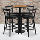 Natural Top/Black Vinyl Seat |#| 24inch Round Natural Laminate Table with Round Base & 4 Ladder Back Metal Barstools