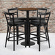 Walnut Top/Black Vinyl Seat |#| 24inch Round Walnut Laminate Table with Round Base & 4 Ladder Back Metal Barstools