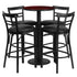 24'' Round Laminate Table Set with Round Base and 4 Two-Slat Ladder Back Metal Barstools