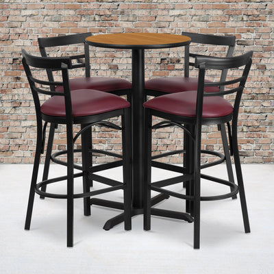 24'' Round Laminate Table Set with X-Base and 4 Two-Slat Ladder Back Metal Barstools - View 2
