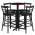 24'' Round Laminate Table Set with X-Base and 4 Two-Slat Ladder Back Metal Barstools