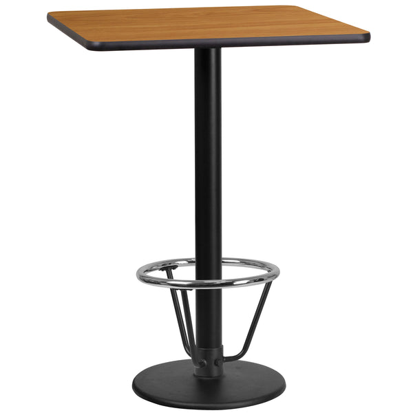 Natural |#| 24inch SQ Natural Laminate Table Top & 18inch Round Bar Height Table Base w/ Foot Ring