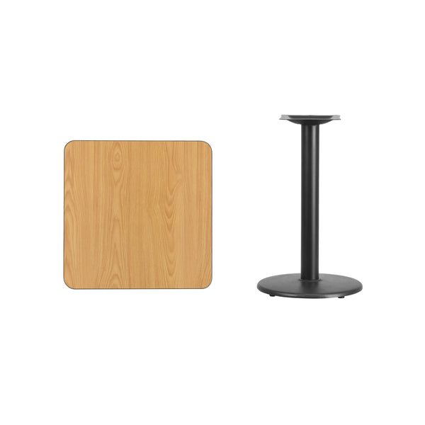 Walnut |#| 24inch Square Walnut Laminate Table Top with 18inch Round Table Height Base