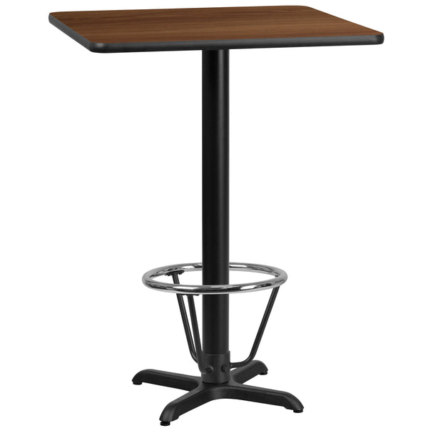 Walnut |#| 24inch Square Walnut Laminate Table Top & 22inchx 22inch Bar Height Base with Foot Ring