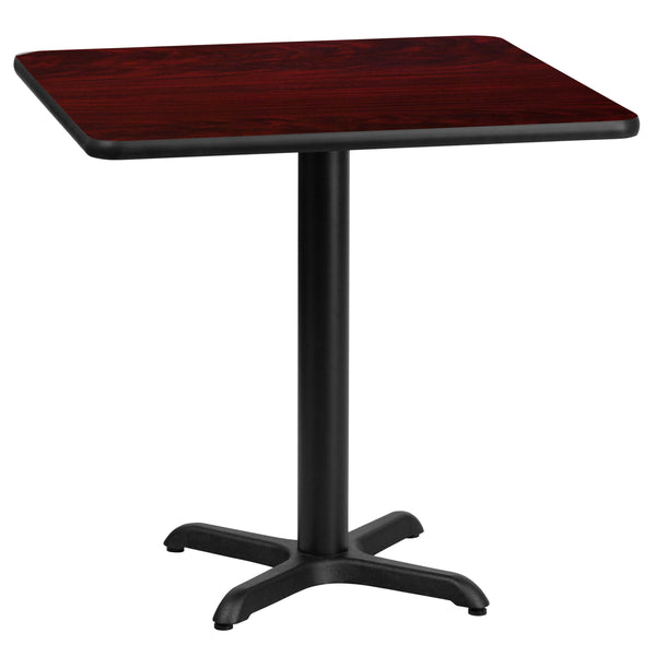 Mahogany |#| 24inch Square Mahogany Laminate Table Top with 22inch x 22inch Table Height Base