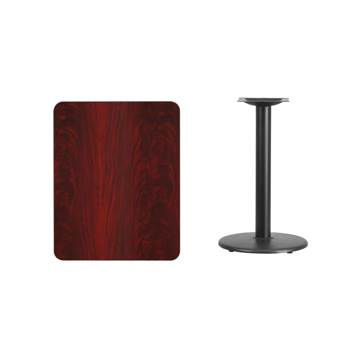 Mahogany |#| 24inch x 30inch Mahogany Laminate Table Top with 18inch Round Table Height Base
