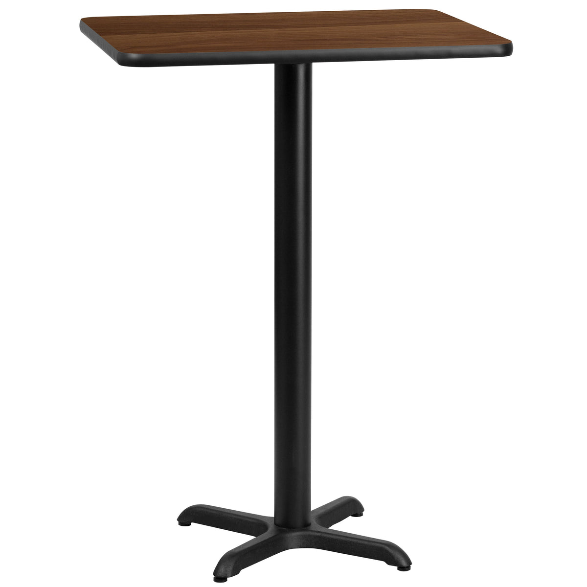 Walnut |#| 24inch x 30inch Rectangular Walnut Laminate Table Top & 22x22 Bar Height Table Base