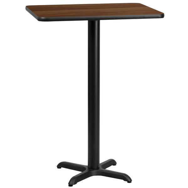 Walnut |#| 24inch x 30inch Rectangular Walnut Laminate Table Top & 22x22 Bar Height Table Base