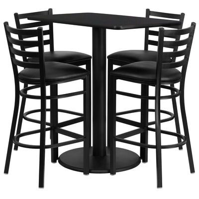 24'' x 42'' Rectangular Laminate Table Set with 4 Ladder Back Metal Barstools - View 1