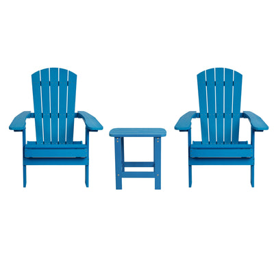 2 Pack Charlestown All-Weather Poly Resin Folding Adirondack Chairs with Side Table - View 1