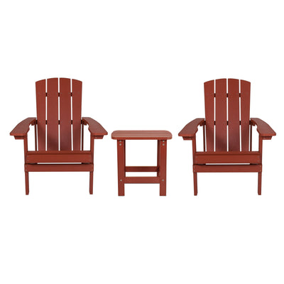 2 Pack Charlestown All-Weather Poly Resin Wood Adirondack Chairs with Side Table - View 1