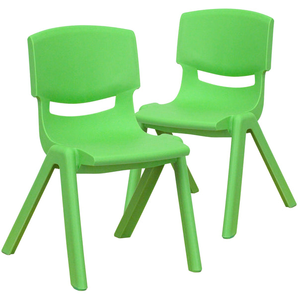 Green |#| 2 Pack Green Plastic Stackable School Chair with 12inchH Seat, Preschool Seating